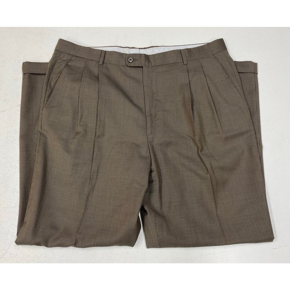 VTG Men Zanella Italy Bennett pleated cuffed houndstooth plaid wide leg pants 38